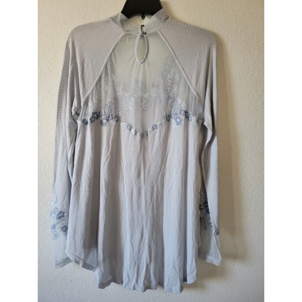 Free People Saheli Top Glacier Ice Lace Embroidered Long Sleeve Tunic Size S